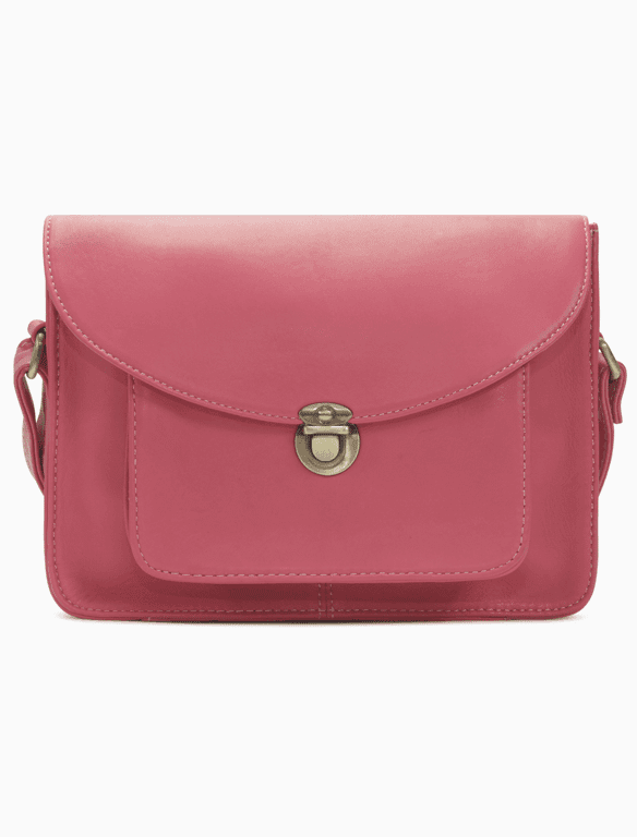 Classic Rose Pink Leather Messenger Bag | Elegant Vintage Crossbody Satchel — view 1