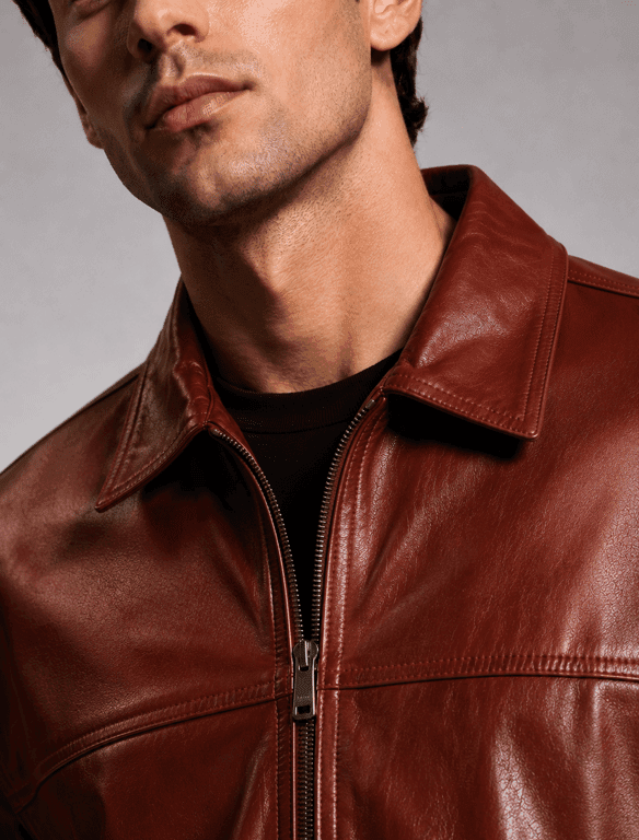 Classic Burgundy Leather Bomber Jacket | Unisex Zip-Up Aviator Jacket — view 1
