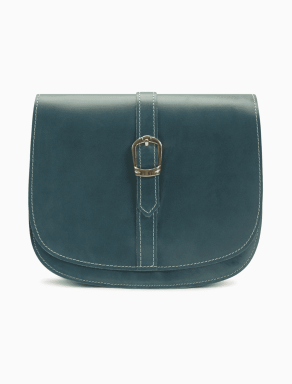 Minimalist Teal Leather Saddle Bag | Elegant Curvy Crossbody — view 1