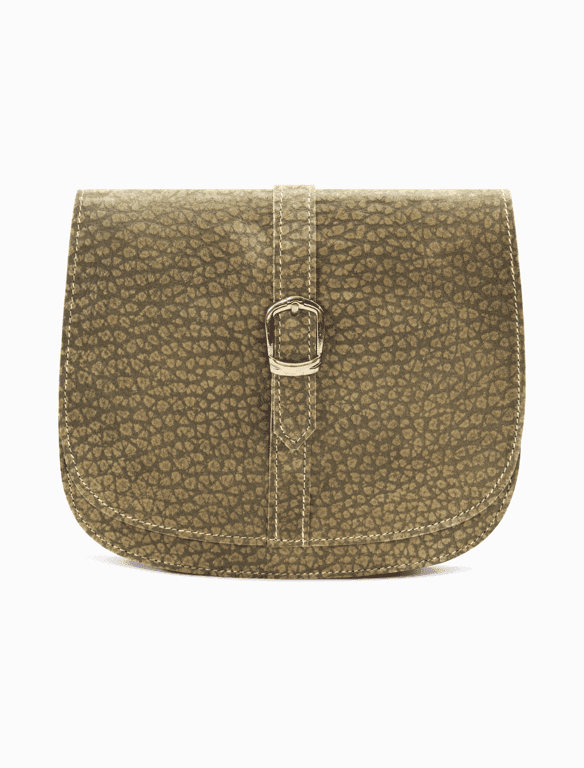 Minimalist Textured Olive Leather Saddle Bag | Elegant Curvy Crossbody — view 1
