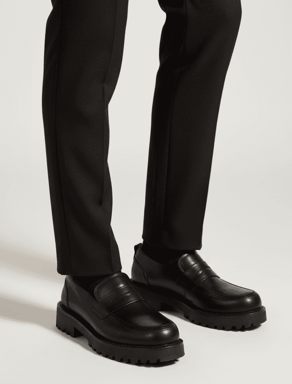 Urban Chunky Black Leather Loafers | Premium Lug-Sole Penny Slip-Ons — view 1