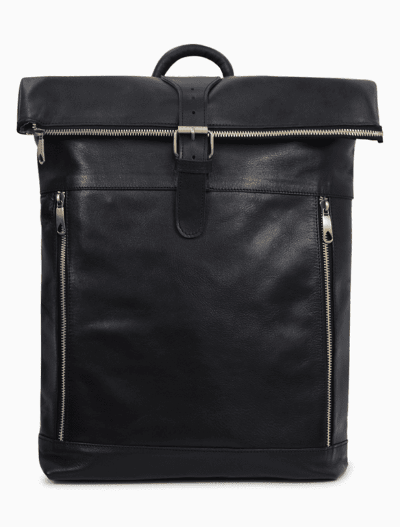 Modern Black Leather Roll-Top Backpack | Large Executive Travel Rucksack — view 1