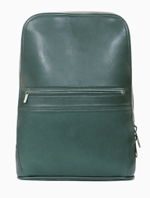 Minimalist Forest Green Leather Backpack | Slim 14" Laptop Rucksack — view 1