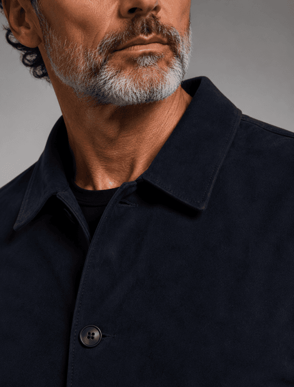 Classic Navy Suede Shirt Jacket | Men's Button-Front Overshirt Jacket — view 1