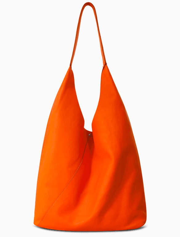 Minimalist Orange Leather Hobo Bag | Slouchy Tangerine Shoulder Bag — view 1