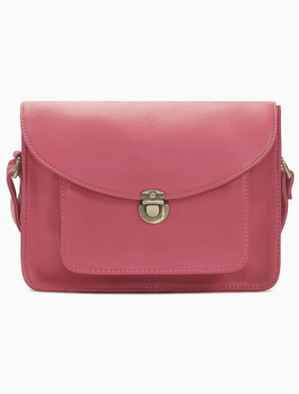 Classic Rose Pink Leather Messenger Bag | Elegant Vintage Crossbody Satchel — view 1