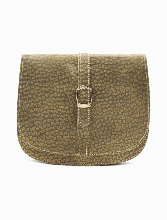 Minimalist Textured Olive Leather Saddle Bag | Elegant Curvy Crossbody — view 1