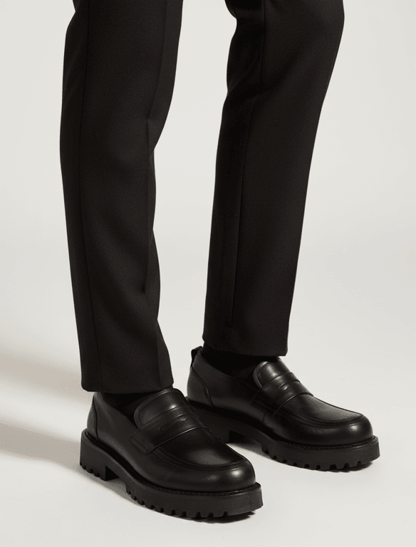 Urban Chunky Black Leather Loafers | Premium Lug-Sole Penny Slip-Ons — view 1